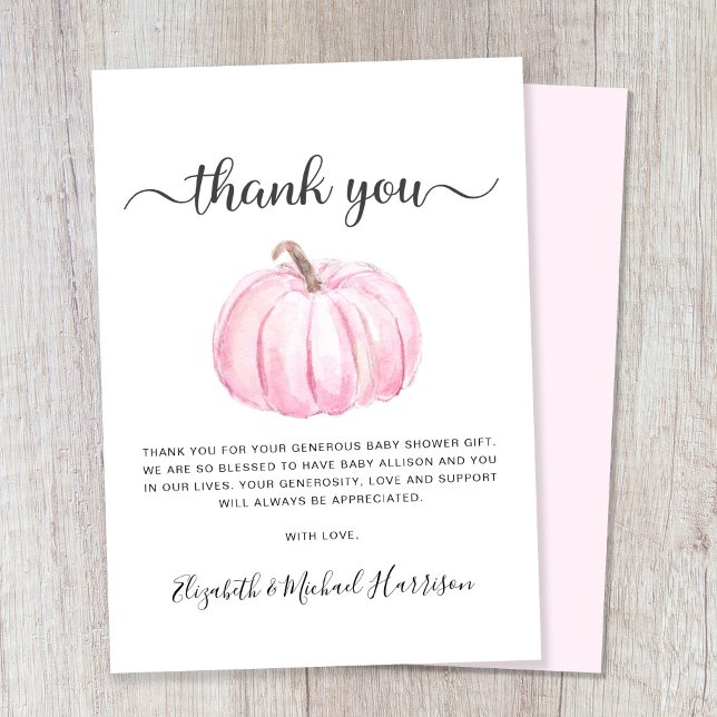Tarjeta De Agradecimiento Calabaza rosa linda bebé niña ducha (Subido por el creador)