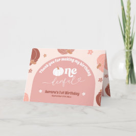 Tarjeta De Agradecimiento Calabaza Rosa Retro Primer Cumpleaños Doblado Grac