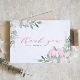 Tarjeta De Agradecimiento Calabaza rosa y vegetación Baby Shower otoño