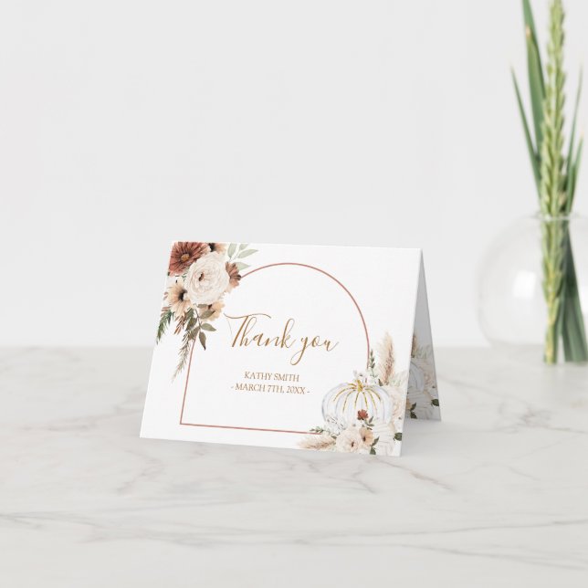Tarjeta De Agradecimiento Calabaza Rustic Floral Boho se enamoró doblado (Anverso)
