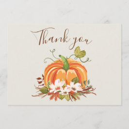 Tarjeta De Agradecimiento Calabaza Rustica Gracias Carne Floral Otoño Marrón