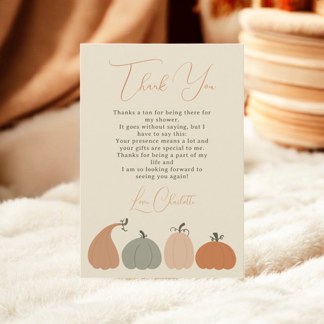 Tarjeta De Agradecimiento Calabaza Rustica Neutral Fall Gracias Baby Shower (Rustic Neutral Fall Pumpkin Thank You Baby Shower)