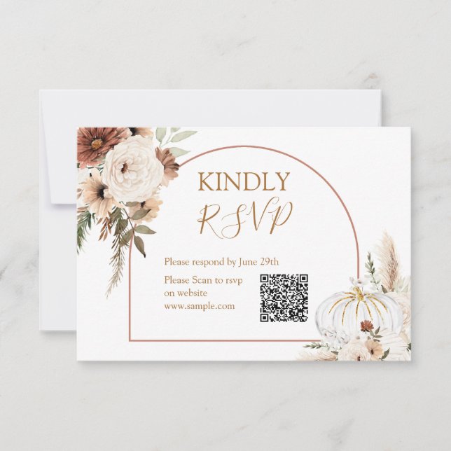 Tarjeta De Agradecimiento Calabaza Rustico Floral Boho Arch Caer Enamorado R (Anverso)