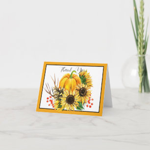 Tarjeta De Agradecimiento Calabaza y girasoles otoño