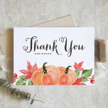 Tarjeta De Agradecimiento Calabazas acuáticas y hojas de arce<br><div class="desc">Envíe gracias con esta tarjeta de agradecimiento de personalizable. Cuenta con calabazas naranjas acuáticas y hojas de arce con caligrafía rústica. Personalice agregando sus detalles. Esta tarjeta de agradecimiento de calabaza es perfecta para bodas de otoño,  cumpleaños,  duchas para bebés y duchas de novias.</div>
