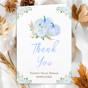Tarjeta De Agradecimiento Calabazas Azules Florales Dulces Dieciséis