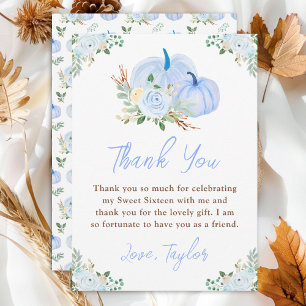 Tarjeta De Agradecimiento Calabazas Azules Florales Sweet Sixteen