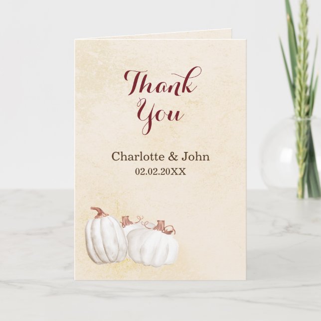 Tarjeta De Agradecimiento calabazas blancas cosecha otoño boda gracias (Anverso)