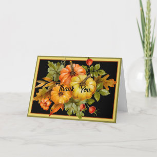 Tarjeta De Agradecimiento Calabazas de otoño y hojas de roble