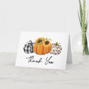 Tarjeta De Agradecimiento Calabazas de Otoño y Plaid de Girasoles Leopardo
