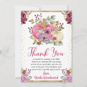 Tarjeta De Agradecimiento Calabazas Florales Acuarela Otoño Shower de Bebé