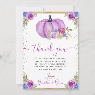 Tarjeta De Agradecimiento Calabazas Florales Moradas y Azules para Boda de O
