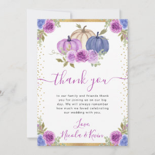 Tarjeta De Agradecimiento Calabazas Florales Moradas y Azules para Boda de O