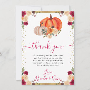 Tarjeta De Agradecimiento Calabazas Florales Naranja Quemado y Rojo Boda de 
