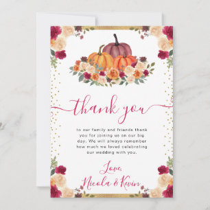 Tarjeta De Agradecimiento Calabazas Florales Naranja Quemado y Rojo Boda de 
