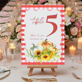 Tarjeta De Agradecimiento Calabazas Girasoles Número de Mesa de Boda de Otoñ
