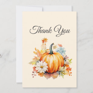 Tarjeta De Agradecimiento Calabazas naranjas y flores Otoño