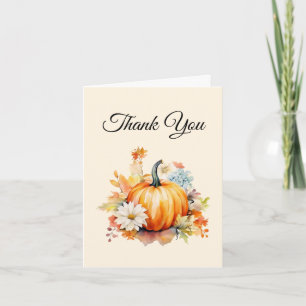 Tarjeta De Agradecimiento Calabazas Naranjas y Flores Otoño