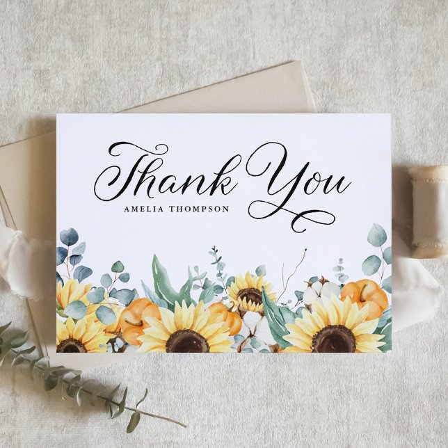 Tarjeta De Agradecimiento Calabazas rusticas y girasoles en el otoño de Baby (Subido por el creador)