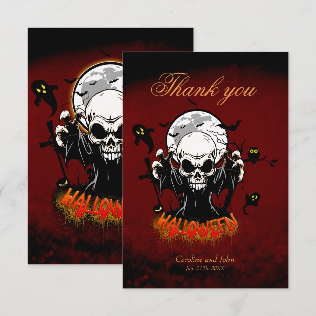 Tarjeta De Agradecimiento Calavera con dientes afilados y amenazantes (Anverso / Reverso)