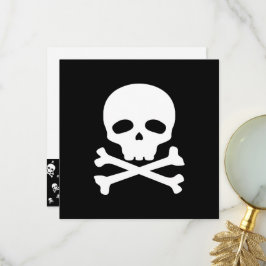 Tarjeta De Agradecimiento Calavera de Pirata Blanca sobre Fondo Negro