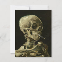 Calavera de un esqueleto con cigarrillo en llamas