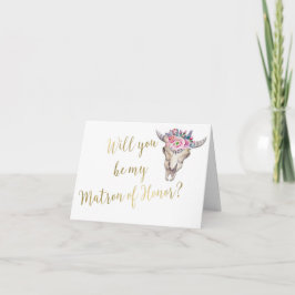 Tarjeta De Agradecimiento Calavera de Vaca Boho Boda Dorada Matrona de Honor