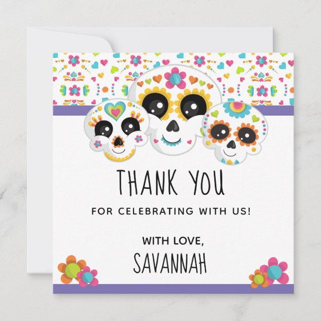 Tarjeta De Agradecimiento Calavera Día de la Muerte Cumpleaños de Halloween (Anverso)