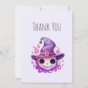 Tarjeta De Agradecimiento Calavera en sombrero de bruja caprichosa