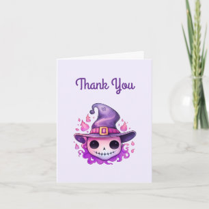 Tarjeta De Agradecimiento Calavera en sombrero de bruja caprichosa