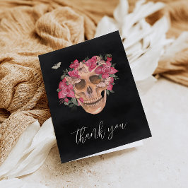 Tarjeta De Agradecimiento Calavera Floral de Orquídea Rosa