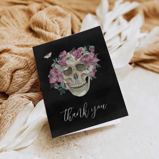 Tarjeta De Agradecimiento Calavera floral de orquídea rosa (Subido por el creador)