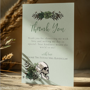 Tarjeta De Agradecimiento Calavera floral verde y Rosas Ducha nupcial irland