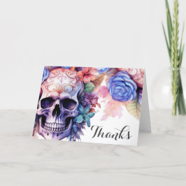 Tarjeta De Agradecimiento Calavera gótica boho y flores ayuno a mano