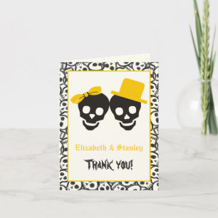 Tarjeta De Agradecimiento Calaveras Halloween negro amarillo boda Agradecido