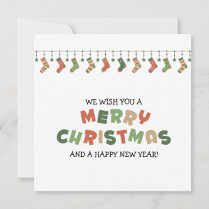 Tarjeta De Agradecimiento Calcetines rojos y verdes colgantes de Navidad