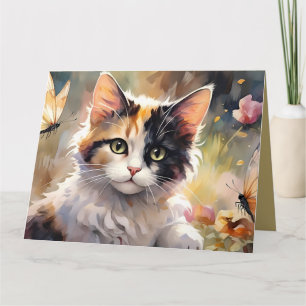 Tarjeta De Agradecimiento Calico Cat, Jardín de primavera de las mariposas