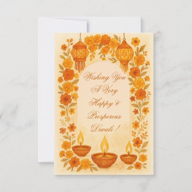 Tarjeta De Agradecimiento Cálidas lámparas DIwali y farolillos Diseño floral (Anverso)