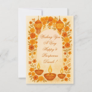 Tarjeta De Agradecimiento Cálidas lámparas DIwali y farolillos Diseño floral