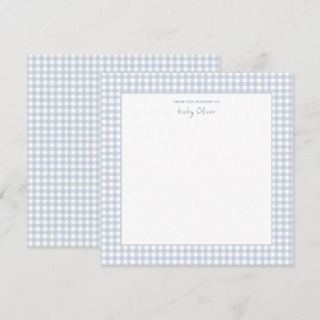 Tarjeta De Agradecimiento Cálido azul y blanco gingham Square Baby Boy (Anverso / Reverso)