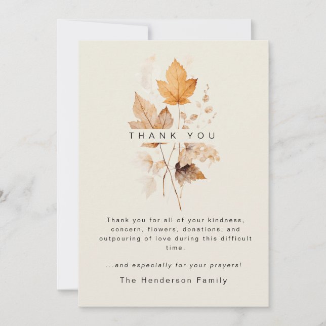 Tarjeta De Agradecimiento Cálido Funeral de Bereavement Foliage de otoño gra (Anverso)