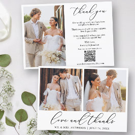 Tarjeta De Agradecimiento Caligrafía 3 Foto Amor Gracias Boda de código QR