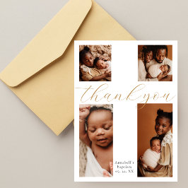 Tarjeta De Agradecimiento Caligrafía 4 Collage Fotográfico Cruz Bautizo