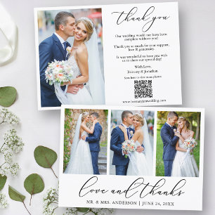 Tarjeta De Agradecimiento Caligrafía 4 Foto Amor Gracias Código QR Boda