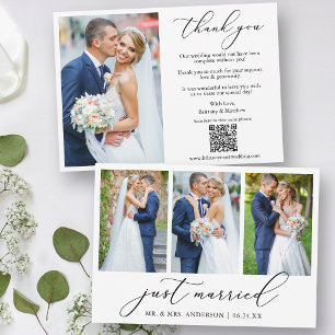Tarjeta De Agradecimiento Caligrafía 4 Fotos Recién Casados Código QR Boda