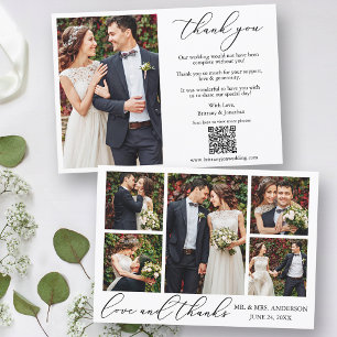 Tarjeta De Agradecimiento Caligrafía 6 Fotos Código QR Amor Gracias Boda