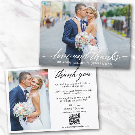 Tarjeta De Agradecimiento Caligrafía Amor Gracias QR Código 2 Foto Boda