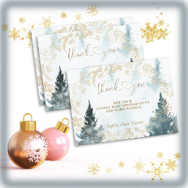 Tarjeta De Agradecimiento Caligrafía Baby Shower de Winter Scenery Gold