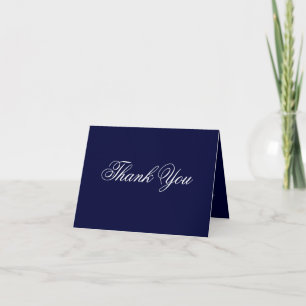 Tarjeta De Agradecimiento Caligrafía Blanca Chic en Azul Marino Profundo par