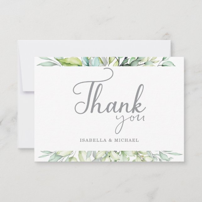 Tarjeta De Agradecimiento Caligrafía Boda Botánico Gracias (Anverso)